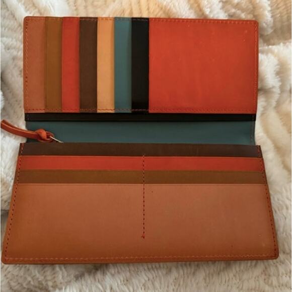 Craftwork Products Japan Made Deep Orange Colorblock Motif Long Wallet - Picture 2 of 10